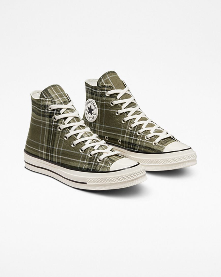 Men's Converse Chuck 70 Tartan High Top Shoes Olive / Black | AU 539CEV